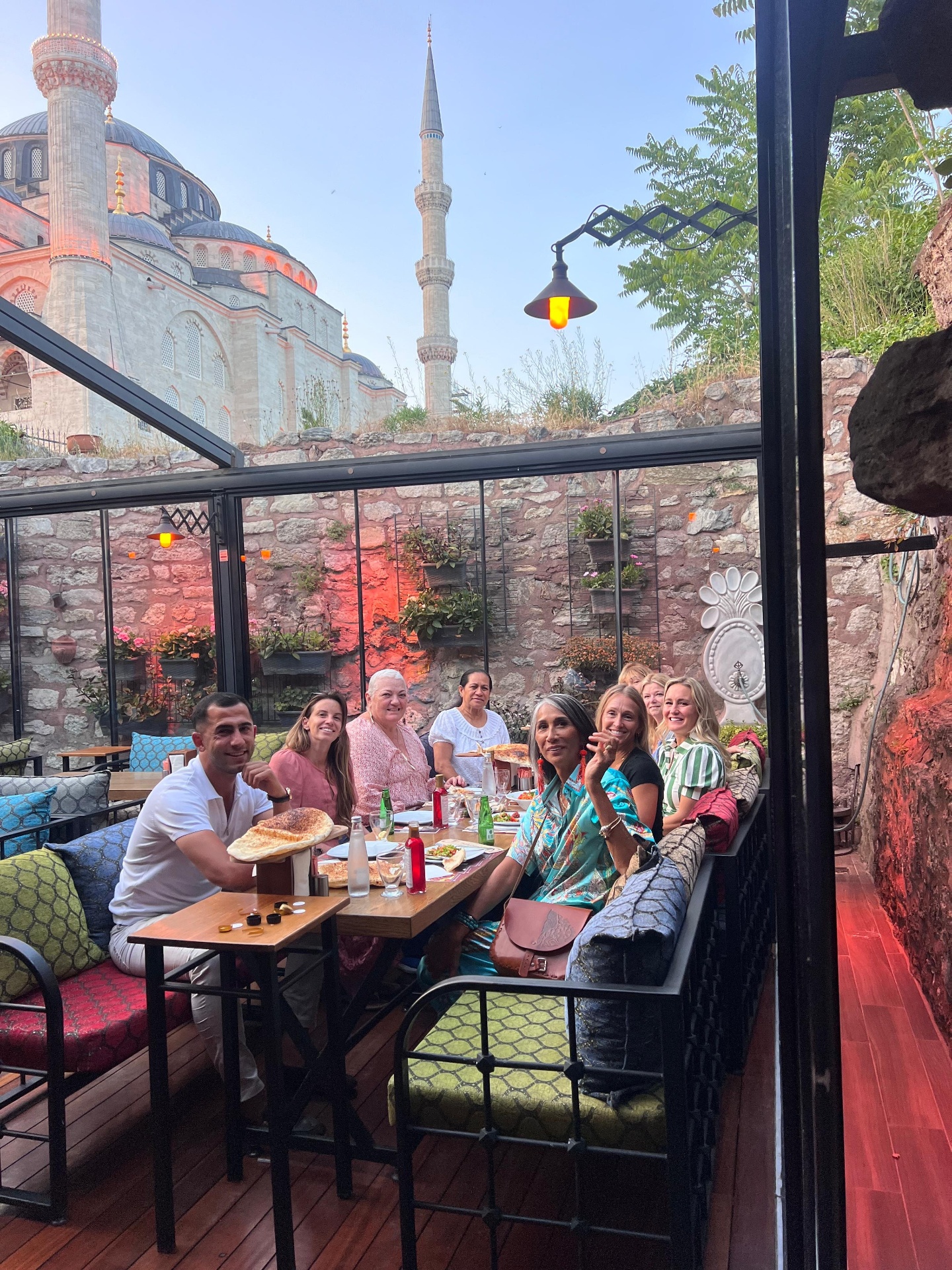 Group dinner with a view of the Blue Mosque